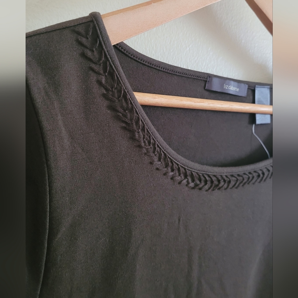 Liz Claiborne Stitch Trimmed Cotton + Stretch Top, Women's XL, Chocolate Brown - Picture 2 of 8